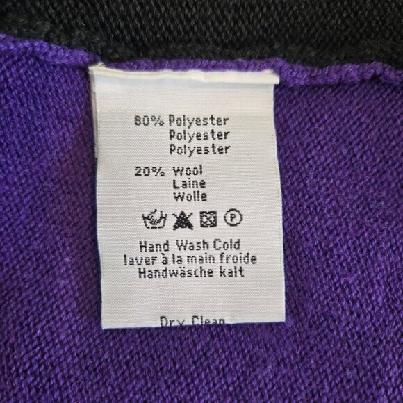 Neve Women Full Zip Mock Neck Poly Wool Cardigan Sweater Purple Black Medium - Picture 4 of 5